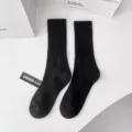Men's black ribbed mid-tube cotton socks, thick towel bottom simple sports casual socks. - 39-43 / Black