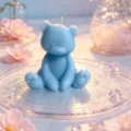 Cute blue sitting bear scented candle detail view, perfect romantic room decor and gift. - Blue