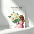 A detailed view of the floral scented candle card featuring an elegant girl illustration. - Girl Holding Flowers White Flower (Chamomile)
