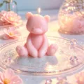 Cute pink bear scented candle with glowing wick, perfect romantic home decor and gift piece. - Pink