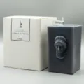 Square goddess pillar scented candle, handmade natural soy wax aromatherapy decor with relief. - Gray