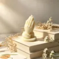 Praying hands scented candle, elegant aesthetic prayer wax decor for home and cozy room styling. - White