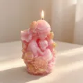 Pink mother and child scented candle with gold rose details, soy wax home decor gift SKU. - Hand Painted Mother and Child Floral / Box Size 7x7x10cm / Pink
