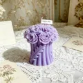 Purple Rose Bouquet Scented Candle Pillar Floral Tabletop Ornament for Wedding Valentine - Purple