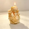 Soy wax scented candle featuring a mother and child hugging design with gold-trimmed roses for home. - Hand Painted Mother and Child Floral / Box Size 7x7x10cm / Yellow