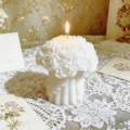 White rose bouquet scented candle floral pillar wedding Valentine gift home decor - White