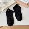 Women black ankle socks cute bow hollow knit short casual socks breathable cotton - 35-40 / Heel Bow Detail / Black