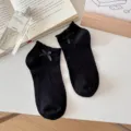 Black bow hollow short socks for women, sweet style cotton socks, ideal for spring summer. - 35-40 / Side Bow / Black