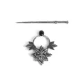 Vintage Viking metal hair stick and ring brooch set, retro silver leaf hair jewelry. - F-103 Silver