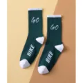 Dark green crew socks with white contrast toe heel and knit letter print casual athletic cotton socks - 36-43 / Green