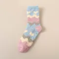 Fluffy coral fleece fuzzy socks for women, winter warm thick sleep floor socks with blue pink wave. - One Size / Heart