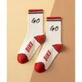 Unisex retro striped mid-calf socks with woven letters GO and BIKE daily casual wear. - 36-43 / Beige
