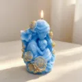 Scented mother and child soy wax candle with gold roses home decor gift wholesale. - Hand Painted Mother and Child Floral / Box Size 7x7x10cm / Blue