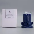Vela aromática azul diseño pilar romano con caja, cera de soja natural hecha a mano. - Azul Morandi