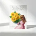 Flower scented candle greeting card featuring a charming hugging girl design in lovely yellow. - Girl Holding Flowers Yellow (Orange)