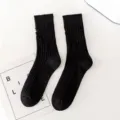 Trendy black distressed crew socks for men and women, stylish autumn winter cotton knit socks. - 36-43 / Chunky Knit Ripped Socks Black