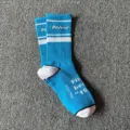 Men's UNC blue mid-calf cotton casual sports skateboard street trendy socks with stylish stripes. - 36-43 / UNC North Carolina Blue (Blue)