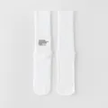 White ribbed casual long cotton socks with black letter print, solid minimalist style sku. - One Size / White