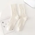 Distressed mid-calf cotton socks for women and men, stylish autumn winter casual hosiery. - 36-43 / Chunky Knit Ripped Socks White