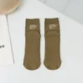 Minimalist solid color Japanese thick needle letter printed short cotton socks brown - One Size / Green Brown