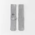 Grey ribbed cotton socks for women and men, minimalist solid color casual long hosiery item. - One Size / Gray