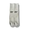 Detailed view of casual light grey ribbed knit mid-calf socks with English letter prints. - One Size / Gray