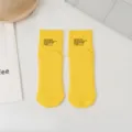 Women spring summer minimalist solid color thick needle letter printed short cotton socks - One Size / Yellow