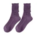 Purple distressed ribbed crew socks for men and women, stylish grunge cotton knit socks. - 36-43 / Coarse Knit Distressed Socks - Purple