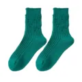 Dark green distressed mid-calf socks for women and men, trendy knitted cotton ribbed socks. - 36-43 / Coarse Knit Distressed Socks - Green