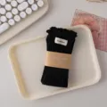 Women black ruffled crew socks cute vintage ribbed cotton hosiery with brand label cozy - 36-42 / Black