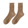Trendy brown distressed ribbed crew socks for autumn and winter casual daily wear style. - 36-43 / Coarse Knit Distressed Socks - Dark Khaki