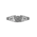 Detailed shot of vintage silver metal hair clip featuring intricate shield and motif. - D-1227 Antique Pewter