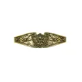 Vintage bronze metal hair barrette detail, medieval shield and fleur-de-lis carved spring clip. - D-1227 Antique Bronze