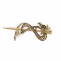 Detailed shot of the retro Viking Celtic dragon metal hair fork accessory for women. - D-270 Gold
