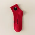 Red short socks featuring a stylish 8-ball embroidery and letter knit design for everyday wear. - One Size / Black 8 Embroidery - Dark Red