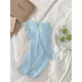 Light blue mid-tube cotton socks with woven label, breathable and comfortable style variant. - 35-40 / Light Blue