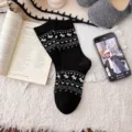Retro Fair Isle knit socks for women cute cartoon pony pattern winter mid-tube socks - One Size / Fair Isle Pony - Black