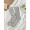 Korean style lace knit mid-tube women socks in light gray, breathable and soft cotton material. - 35-40 / Light Gray