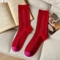 Color-blocked vertical striped mid-calf knit socks for women autumn winter fashion casual footwear. - 36-42 / Red and Pink