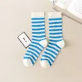 Breathable striped mid-tube socks for women and men, casual summer cotton hosiery. - 35-41 / Mesh Blue Stripes