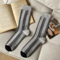 Color block vertical striped casual mid-calf socks, stylish knitwear for daily wear and match. - 36-42 / Black and White