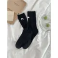 Schwarze Mesh WadenSocken für Damen, koreanische atmungsaktive dünne BaumwollSocken mit Etikett. - 35-40 / Schwarz