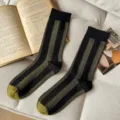 Retro color-blocked vertical striped mid-calf socks, stylish autumn winter casual knit socks for women. - 36-42 / Black and Green