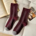 Cozy burgundy and grey colorblock ribbed mid-calf socks for women, stylish autumn winter socks. - 36-42 / Dark Red and Grey
