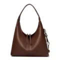 Brown Leather Hobo Shoulder Bag Casual Daily Commuter Bucket Tote Bag Women Handbag - Brown