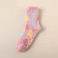 Pink fuzzy coral fleece Christmas tree pattern non-slip warm cozy winter floor socks - One Size / Christmas Tree