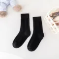 Autumn winter thick thermal plush mid tube socks casual solid black cotton socks for couple warm floor - One Size / Back-Wearing Black Vertical Stripes