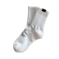 Men's solid white mid-calf socks casual cotton breathable Japanese streetwear style - 39-44 / Off-White
