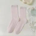 Pink striped mid-tube socks for women, breathable mesh design, sweet spring and summer style. - One Size / Pink