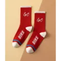 Red athletic skater cotton socks with white accents and stylish GO BIKE knit lettering. - 36-43 / Brick Red